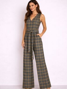 Emma & Michelle Jumpsuit Plaid Belted Jumpsuit Tall